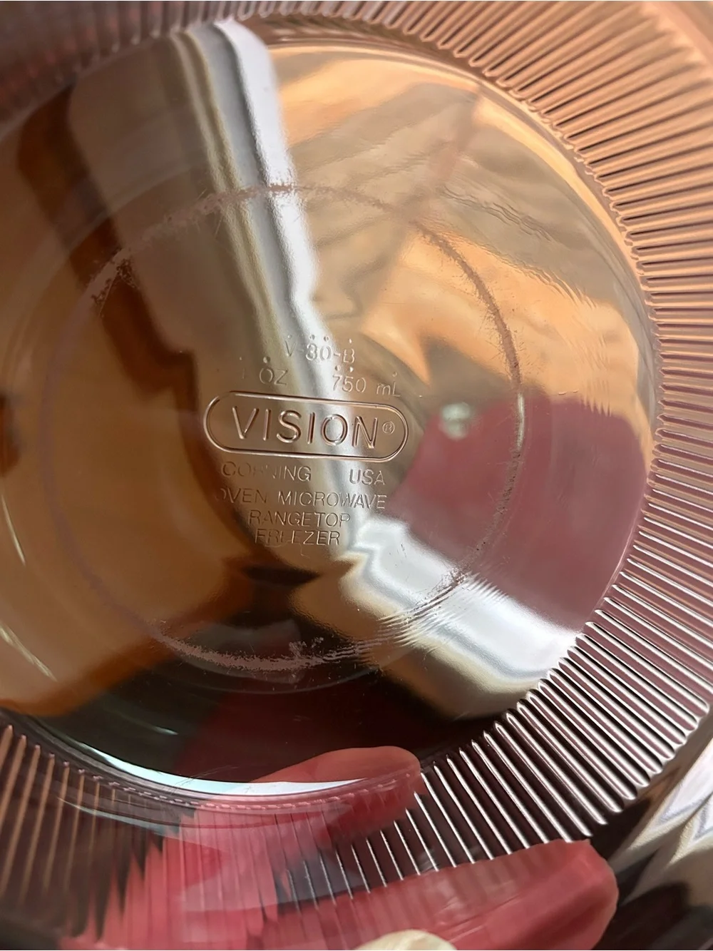 Corning Visions V-30-B Cranberry Ribbed Glass Ovenware 24oz. w/Pyrex Lid V-1-C
